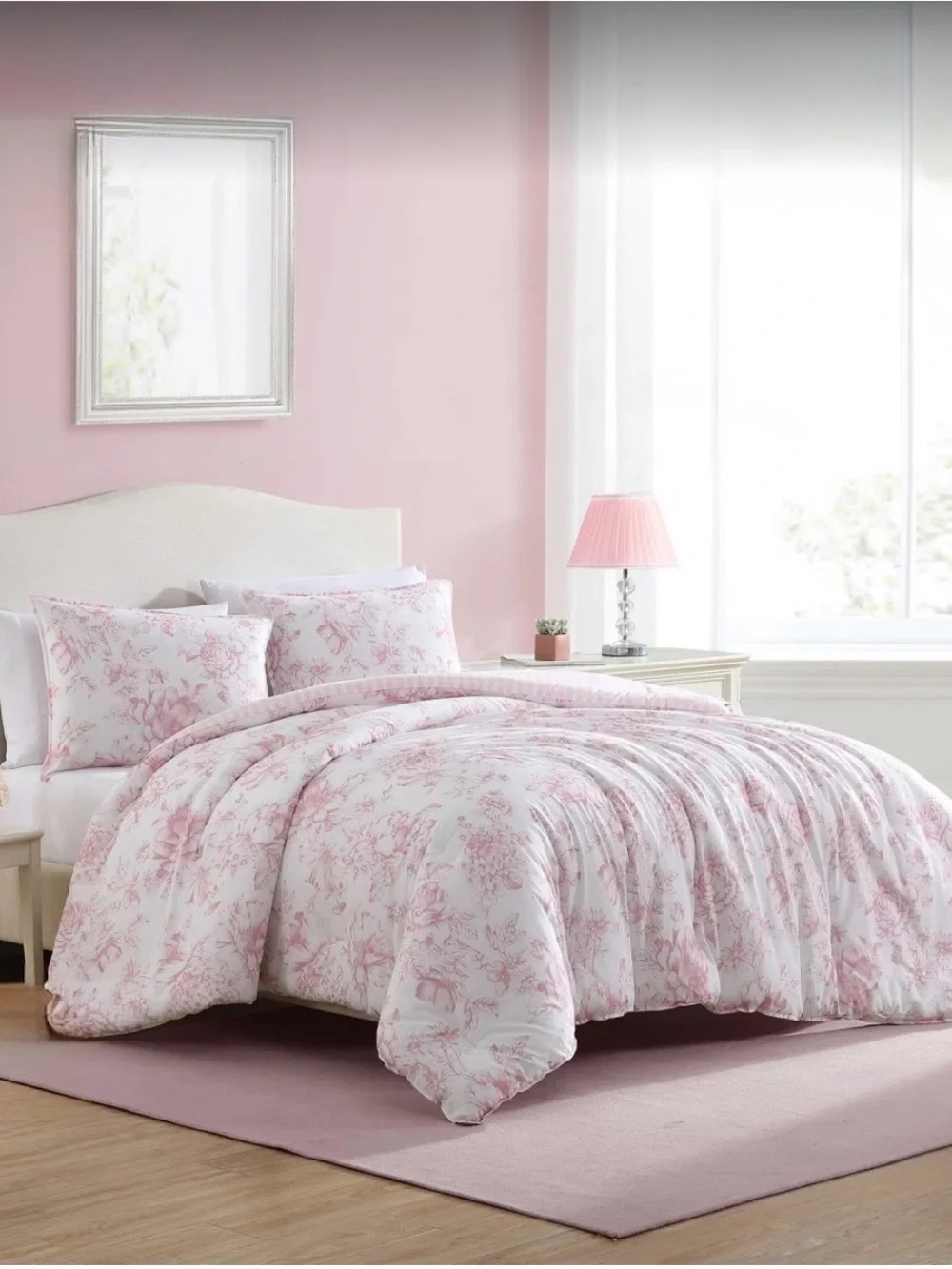 NIB Laura Ashley Twin XL Delphine Pink Reversible Floral Cotton Comforter Set